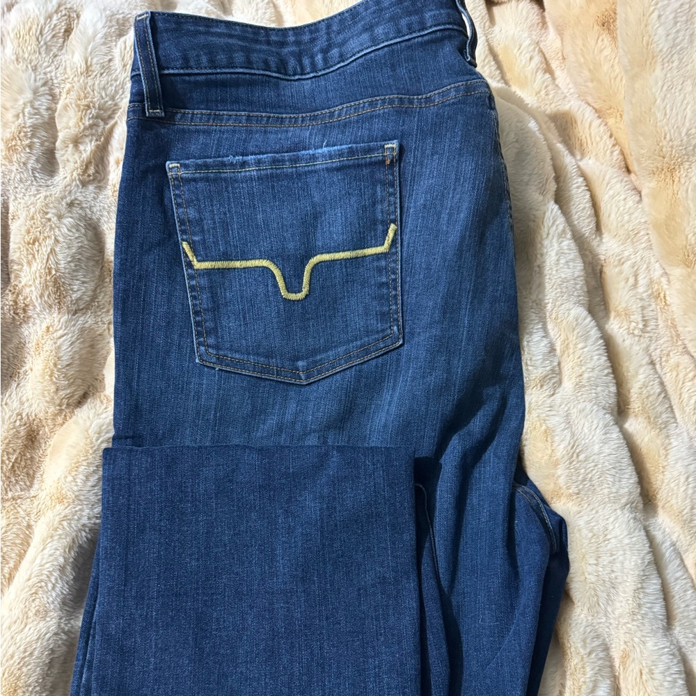 Kimes Ranch Blue Straight Leg Jeans with Yellow Stitching